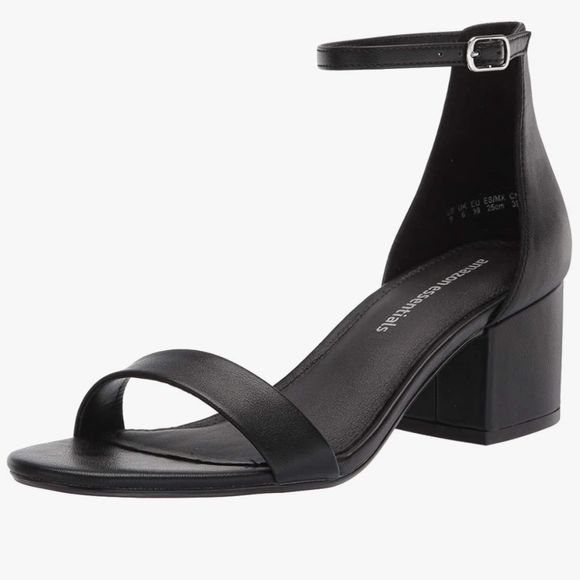 Amazon Essentials Shoes - Amazon Essentials Open Toe Chunky Heel Ankle Strap Black Faux Leather Sandals 11